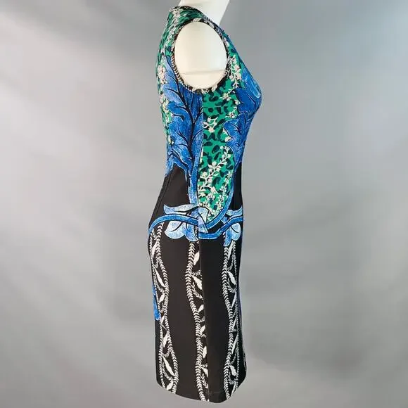 YIGAL AZROUEL Size 6 Black Green Blue Polyester Blend Cocktail Dress